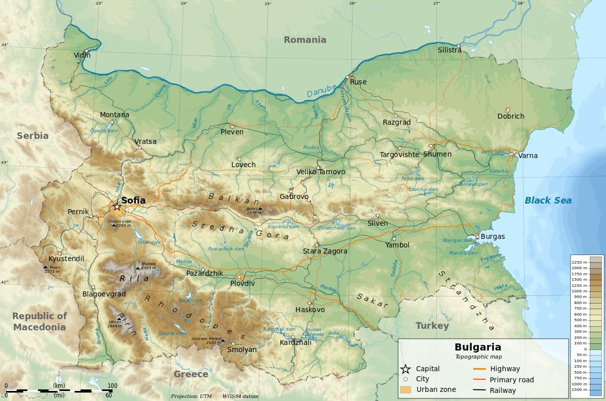 карта Бугарске географије