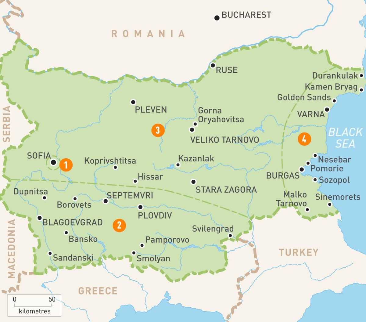 Региони у Бугарској на мапи