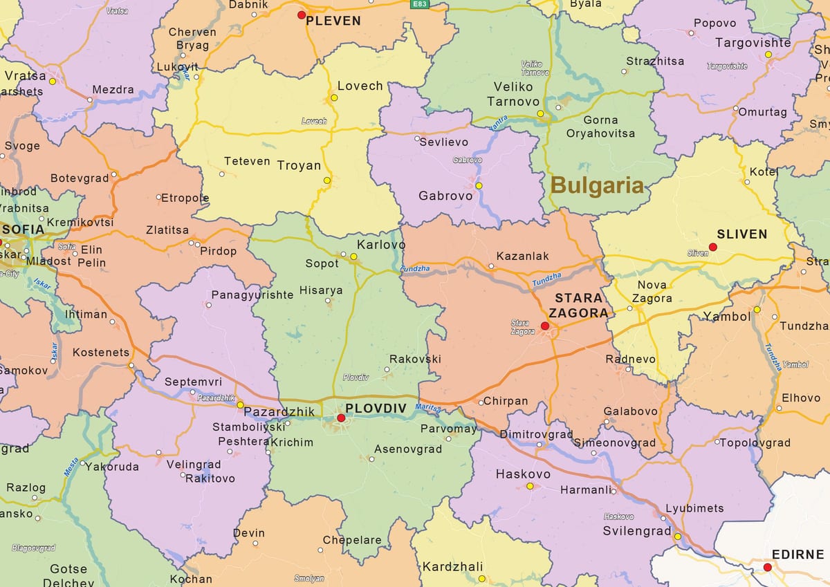 карта Бугарске политичке