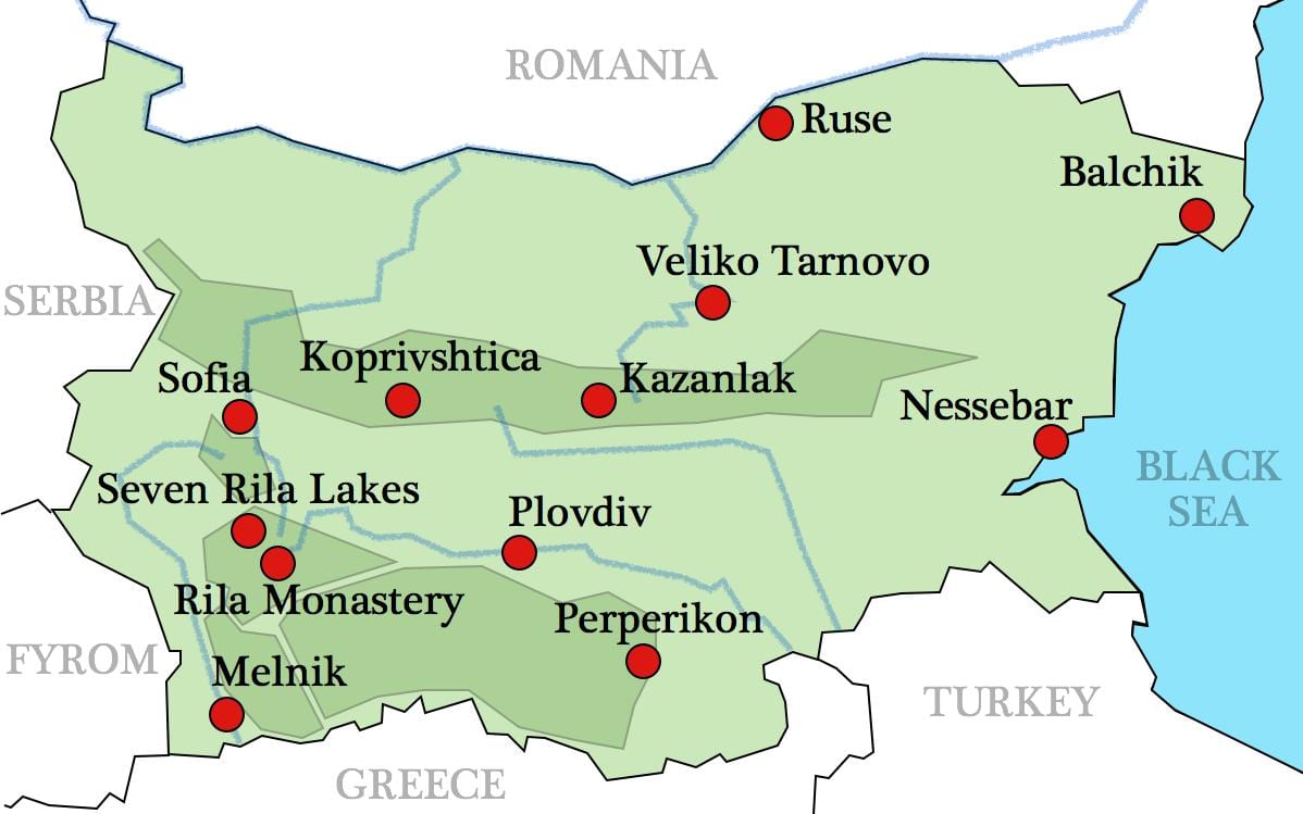 карта бугарске манастире